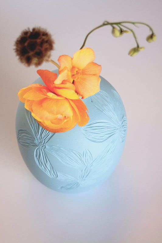 Pastel Blue Foral Vase